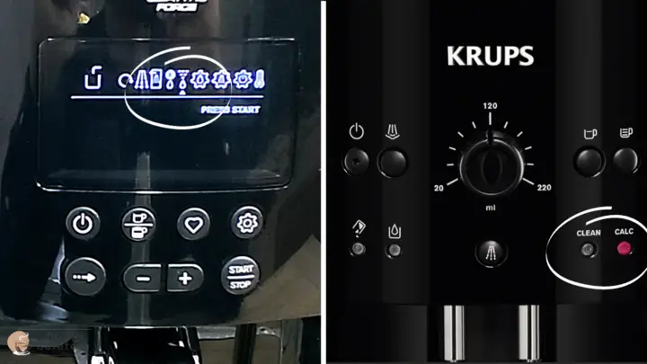 Krups superautomática en modo descalcificación con pantalla y sin pantalla