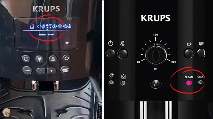 Krups superautomática en modo limpieza con pantalla y sin pantalla