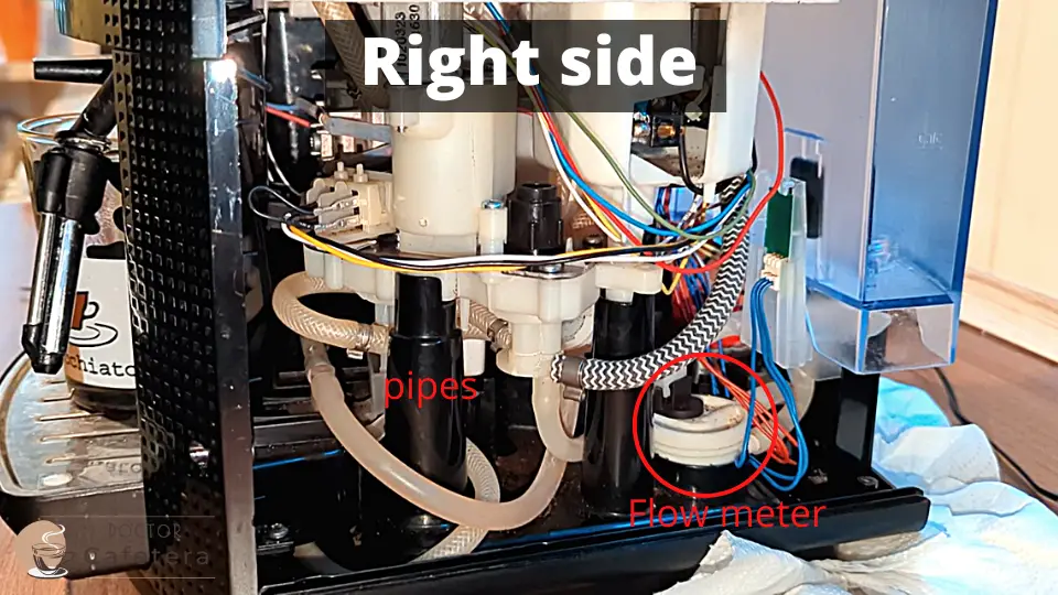 Inside the right side of a Krups coffee maker