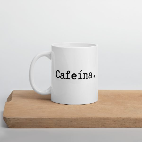 Taza blanca divertida “Cafeína”
