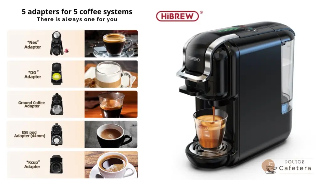 Multi-pod coffee machine for five different systems