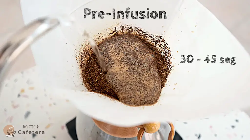 Pre-infusion or blooming from 30 to 45 seconds